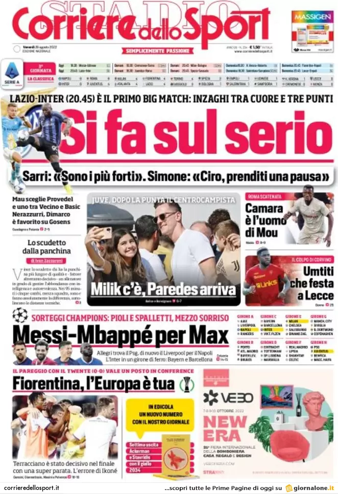 Prime pagine giornali 26 agosto 2022. Una spia russa nella Nato in Italia