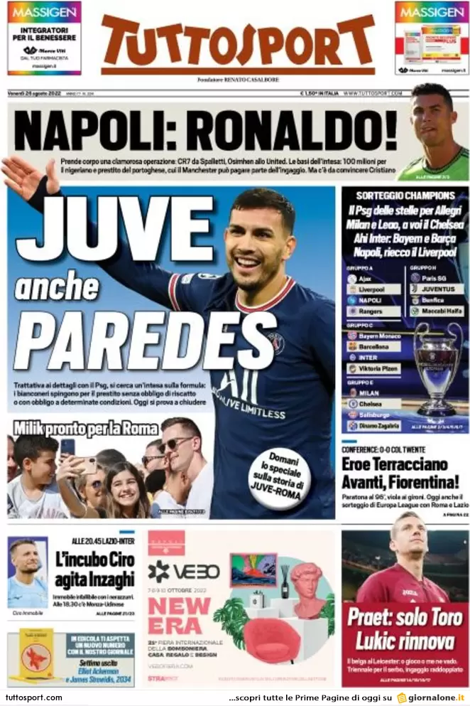 Prime pagine giornali 26 agosto 2022. Una spia russa nella Nato in Italia Prime pagine giornali 26 agosto 2022. Una spia russa nella Nato in Italia