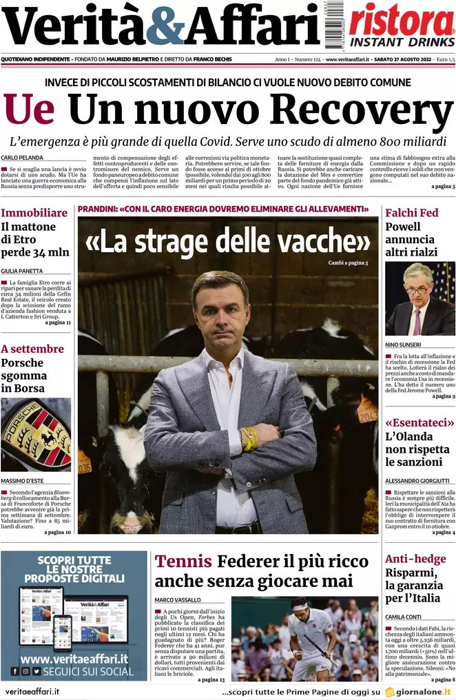 Prime pagine giornali economici 27 agosto. Partiti in disaccordo sul Fisco