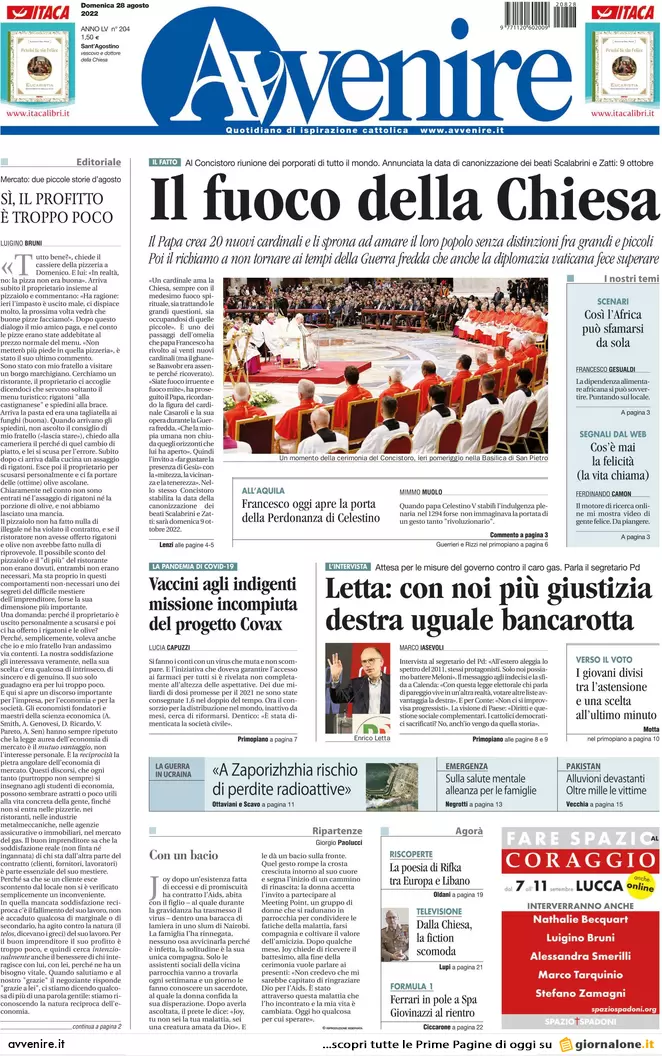 Prime pagine giornali 28 agosto 2022. Stangata record sul gas e partiti divisi