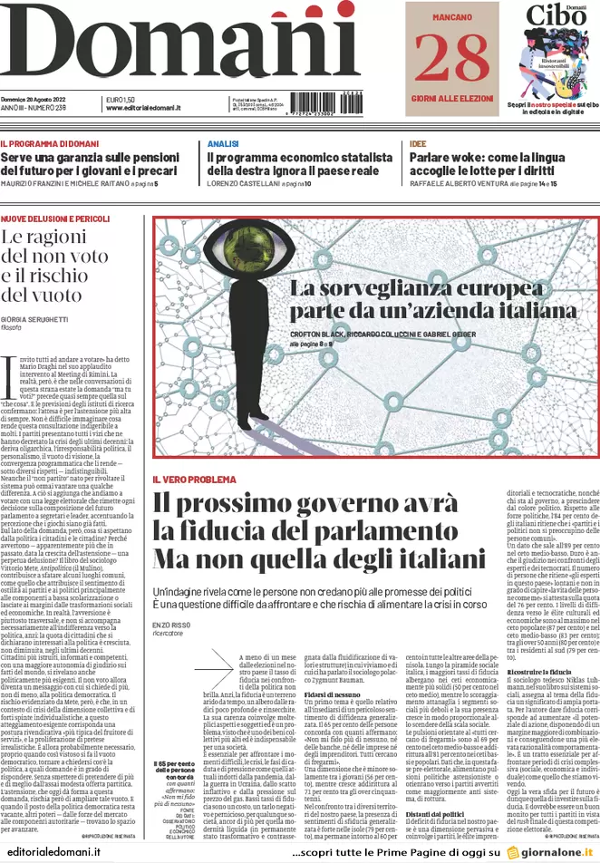 Prime pagine giornali 28 agosto 2022. Stangata record sul gas e partiti divisi