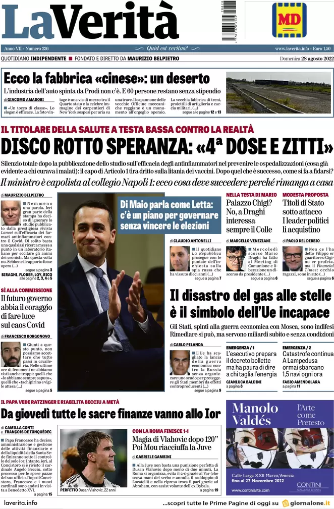 Prime pagine giornali 28 agosto 2022. Stangata record sul gas e partiti divisi