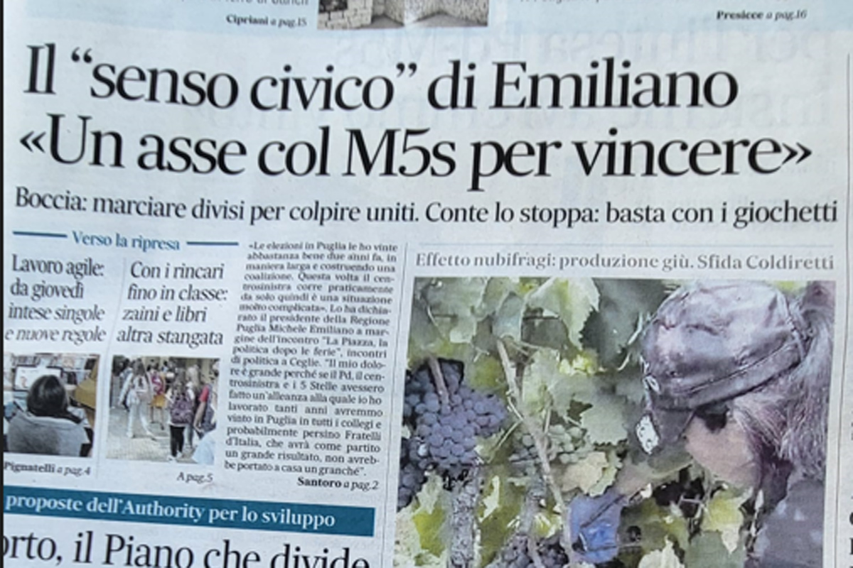 La Piazza fa rumore. ‘Senso civico’ di Emiliano: “Un asse col M5s per vincere”