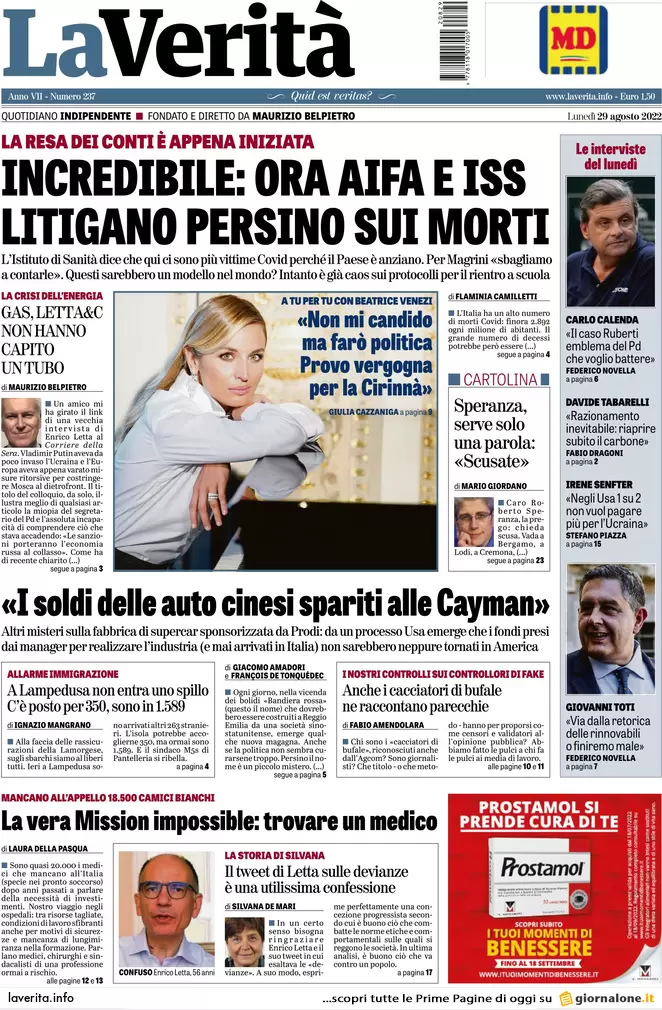 Prime pagine giornali 29 agosto 2022. Caro bollette, ecco il piano di Draghi