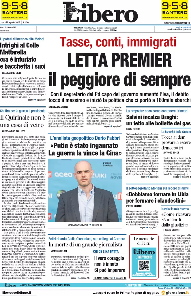 Prime pagine giornali 29 agosto 2022. Caro bollette, ecco il piano di Draghi