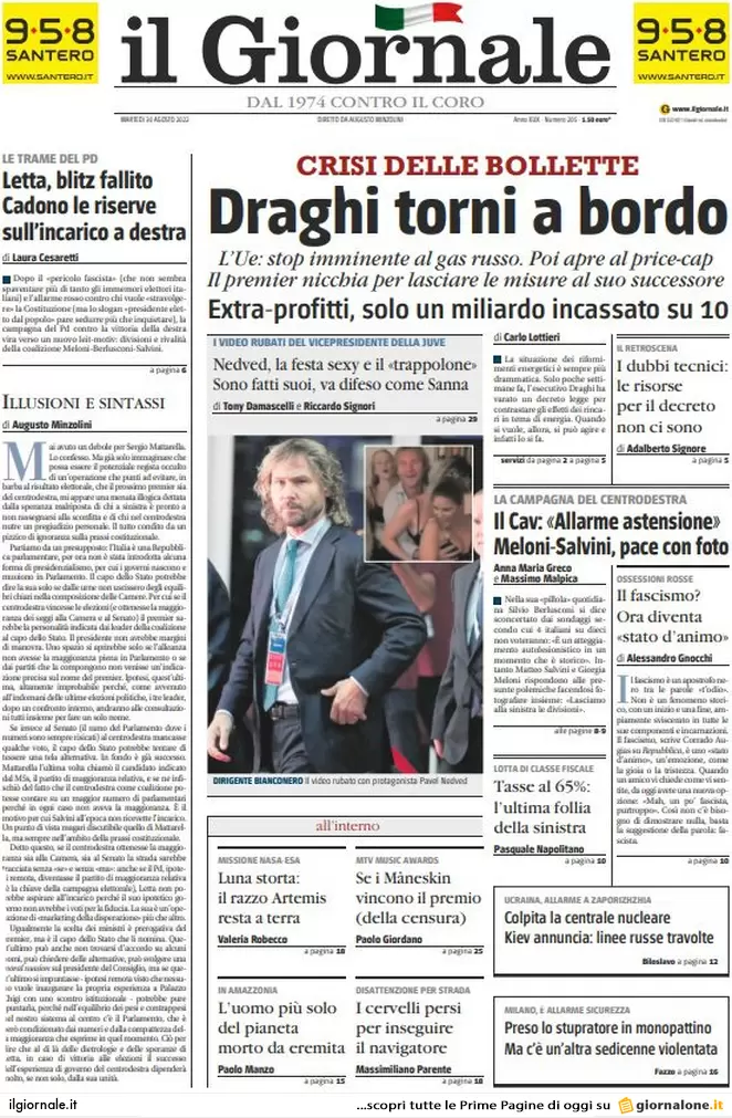 Prime pagine giornali 30 agosto 2022. Gas, adesso suona anche l’eurosveglia
