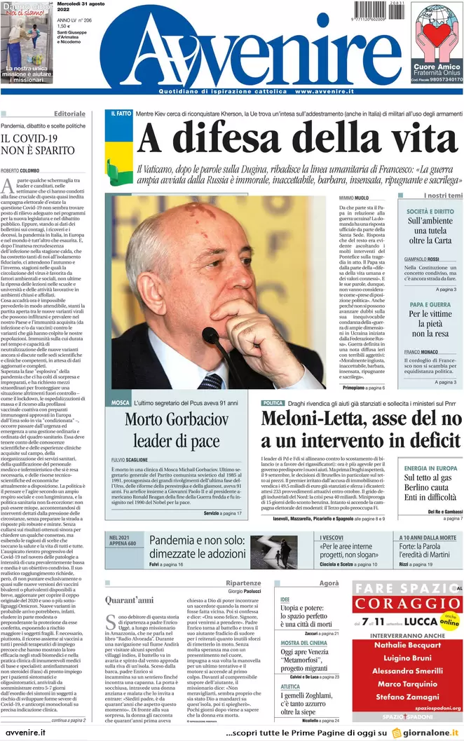 Prime pagine giornali 31 agosto 2022. Elezioni, Conte ha agganciato Salvini