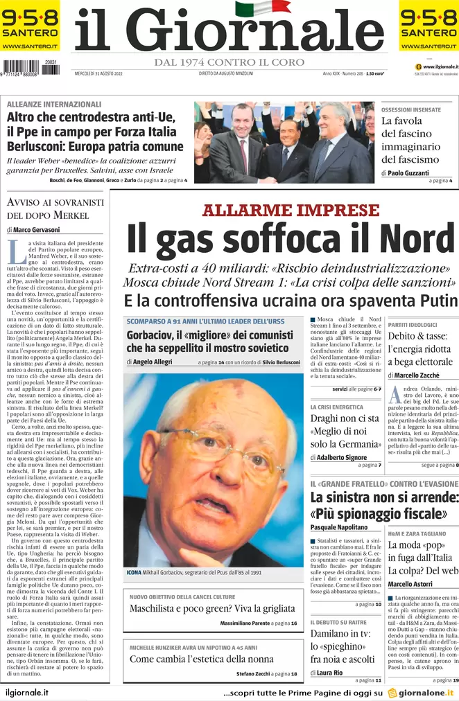 Prime pagine giornali 31 agosto 2022. Elezioni, Conte ha agganciato Salvini