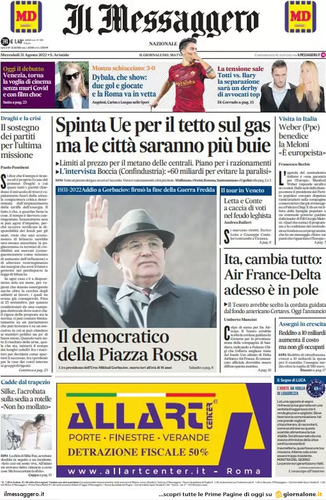 Prime pagine giornali 31 agosto 2022. Elezioni, Conte ha agganciato Salvini