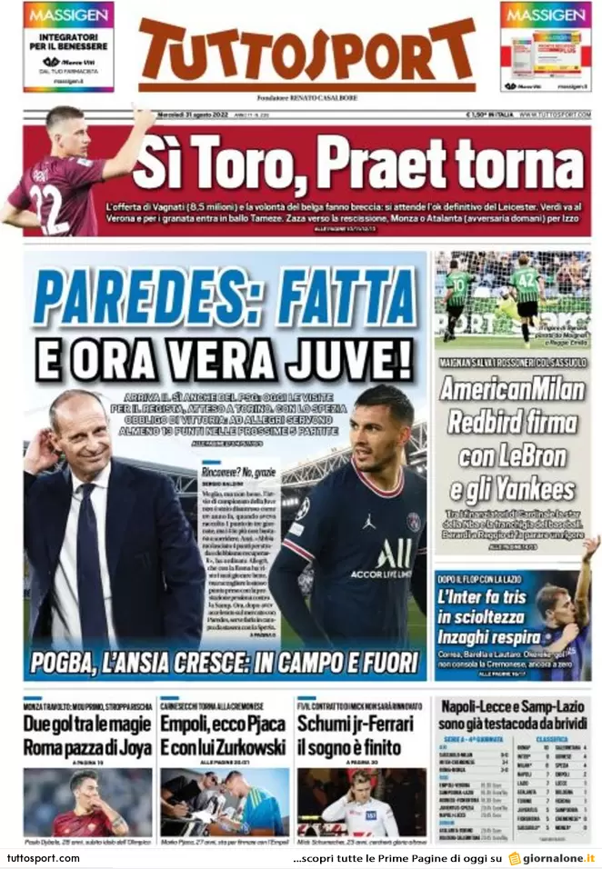 Prime pagine giornali 31 agosto 2022. Elezioni, Conte ha agganciato Salvini Prime pagine giornali 31 agosto 2022. Elezioni, Conte ha agganciato Salvini