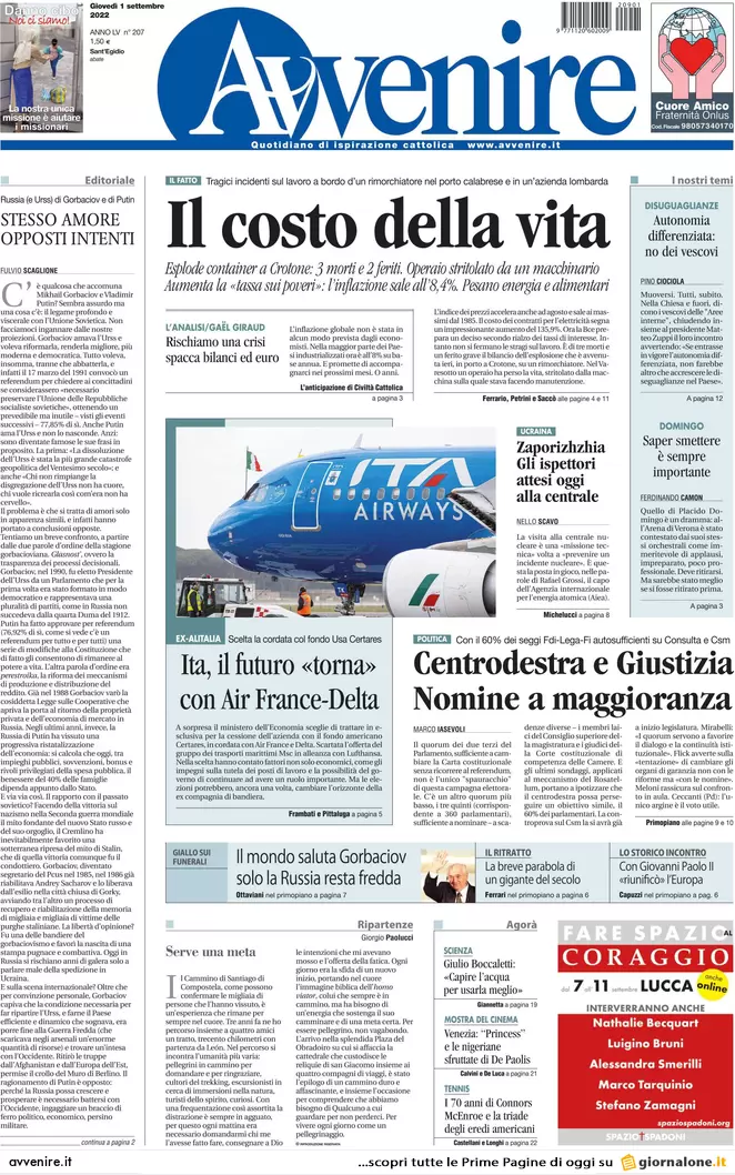 Prime pagine giornali 1 settembre 2022. Governo, decreto per il caro bollette