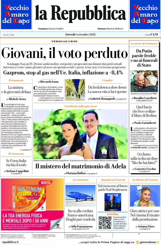 Prime pagine giornali 1 settembre 2022. Governo, decreto per il caro bollette