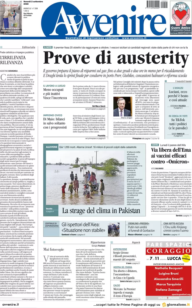 Prime pagine giornali 2 settembre 2022. Crisi, latte più caro della benzina