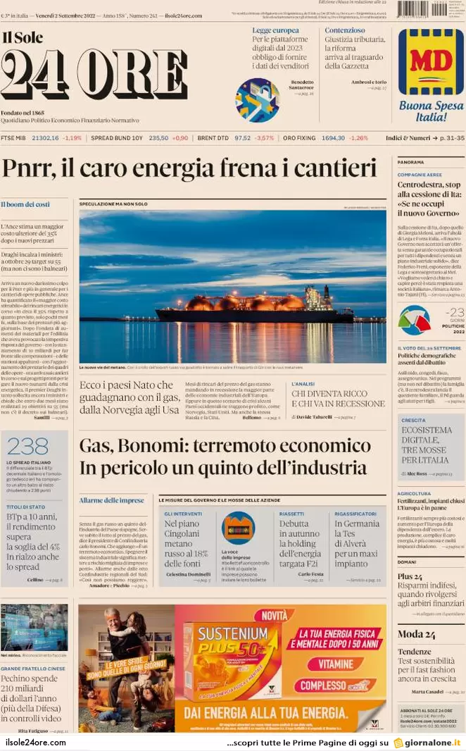 Prime pagine giornali economici 2 settembre. In crisi un quinto dell’industria Prime pagine giornali economici 2 settembre. In crisi un quinto dell’industria