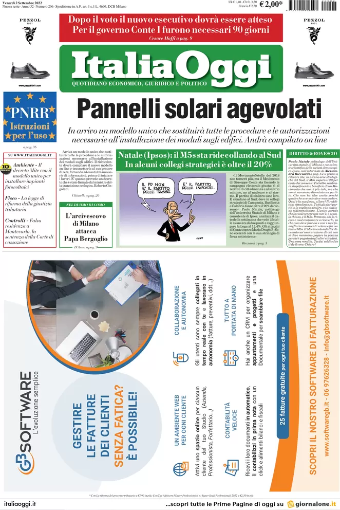 Prime pagine giornali economici 2 settembre. In crisi un quinto dell’industria