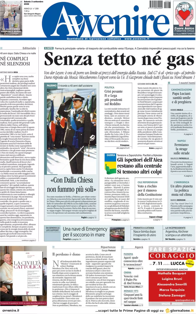 Prime pagine giornali 3 settembre 2022. Gas tra barricate e impianti fantasma