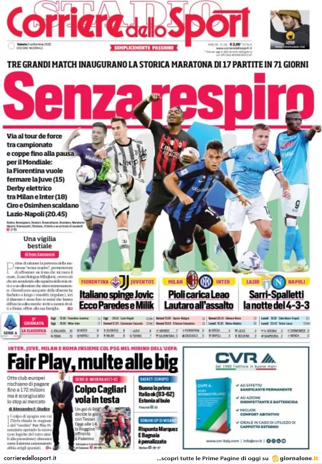 Prime pagine giornali 3 settembre 2022. Gas tra barricate e impianti fantasma
