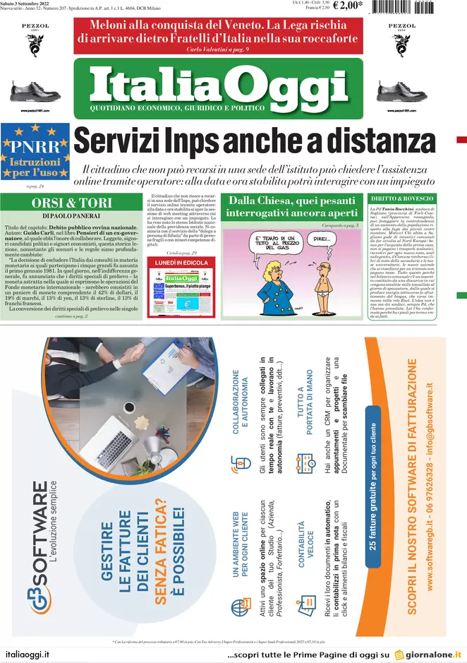 Prime pagine giornali economici 3 settembre. Usa a caccia di aziende italiane