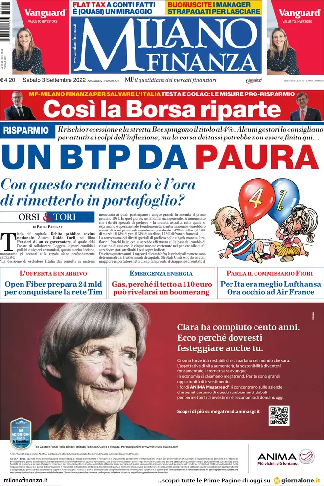 Prime pagine giornali economici 3 settembre. Usa a caccia di aziende italiane
