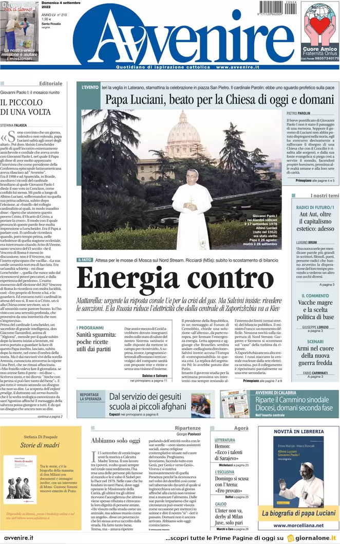Prime pagine giornali 4 settembre 2022. Gas, bolletta monstre da 100 miliardi