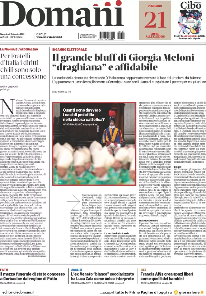 Prime pagine giornali 4 settembre 2022. Gas, bolletta monstre da 100 miliardi