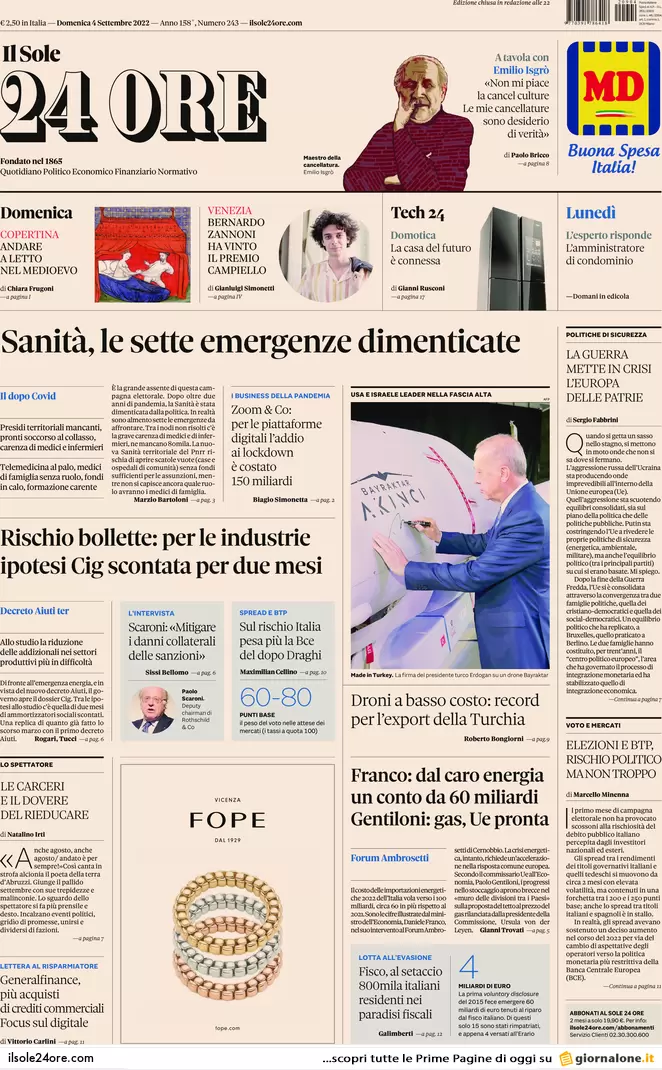 Prime pagine giornali economici 4 settembre. Sanità, 7 emergenze dimenticate