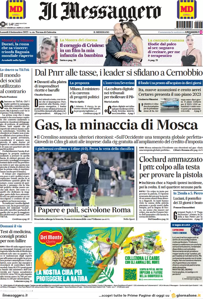 Prime pagine giornali 5 settembre 2022. Russia, Salvini resta solo: scintille Prime pagine giornali 5 settembre 2022. Russia, Salvini resta solo: scintille