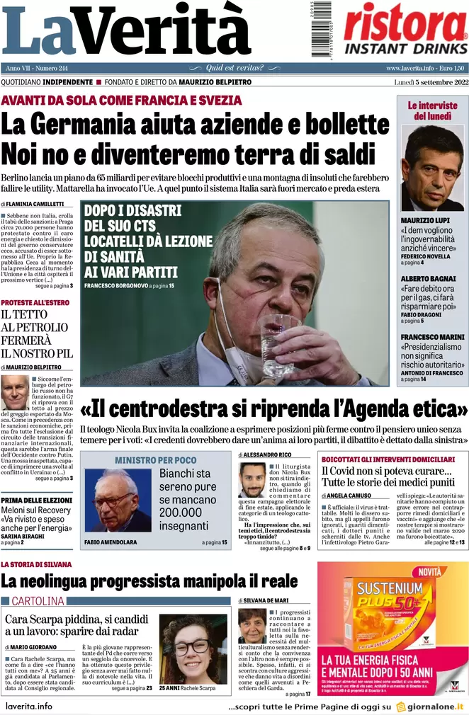 Prime pagine giornali 5 settembre 2022. Russia, Salvini resta solo: scintille Prime pagine giornali 5 settembre 2022. Russia, Salvini resta solo: scintille