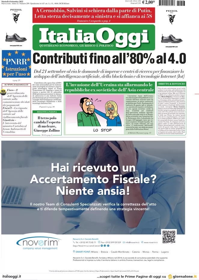 Prime pagine giornali economici 6 settembre. Ue, la crisi del gas costa 450mld