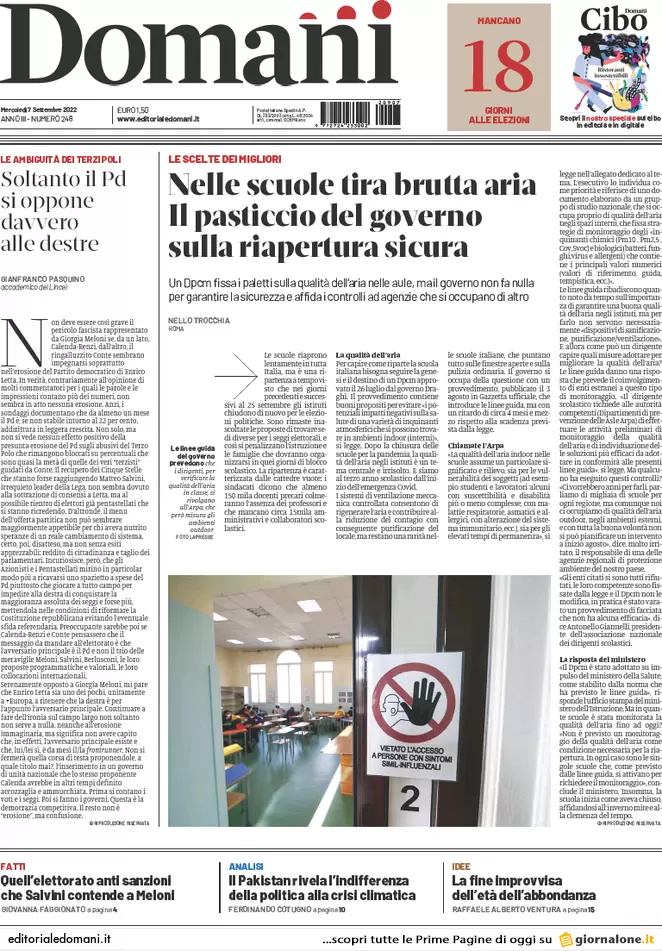 Prime pagine giornali 7 settembre 2022. Il piano Cingolani sul gas: congelate