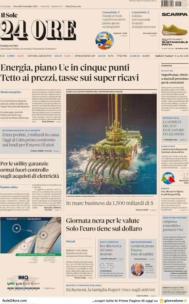 Prime pagine giornali 8 settembre 2022. Letta: “Vogliono cacciare Mattarella”