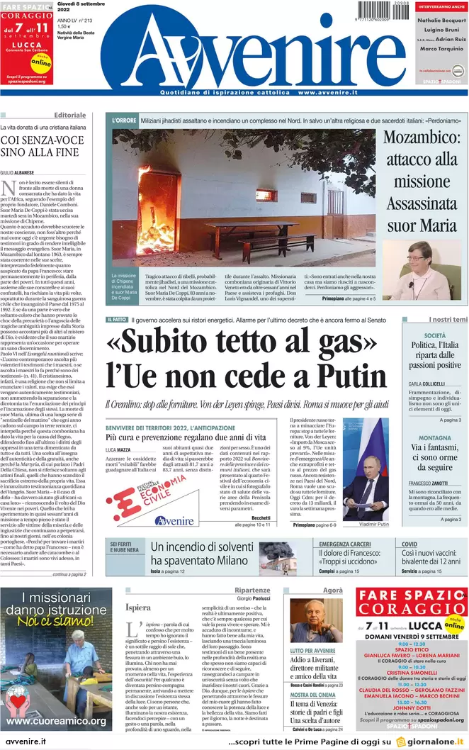 Prime pagine giornali 8 settembre 2022. Letta: “Vogliono cacciare Mattarella”