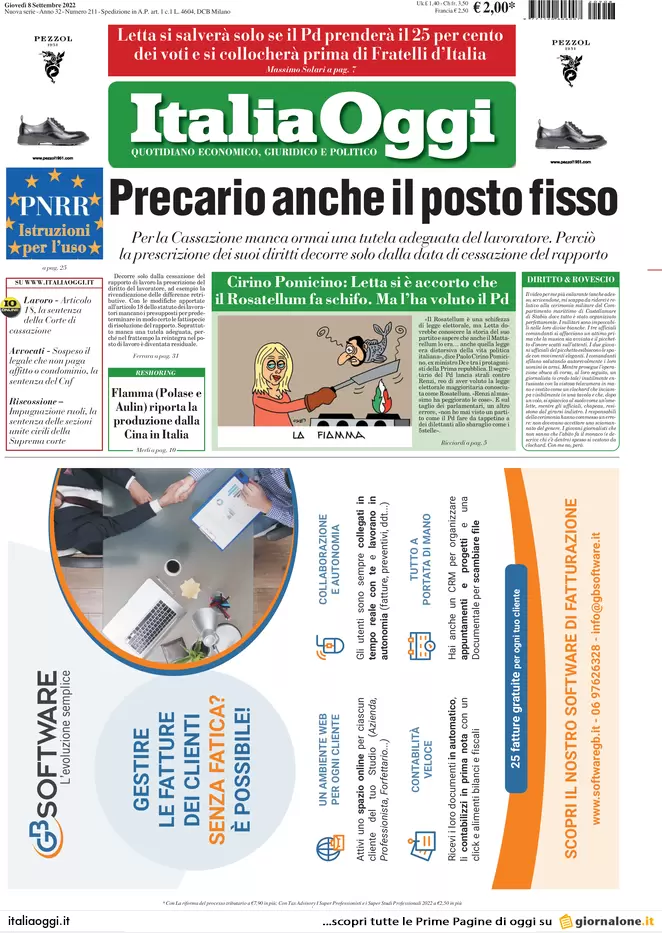 Prime pagine giornali economici 8 settembre. Gas, la bufala dello stoccaggio