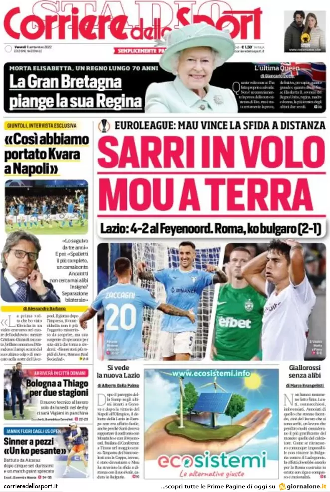 Prime pagine giornali 9 settembre 2022. Aiuti: 6 mld per la crisi, 22 in armi