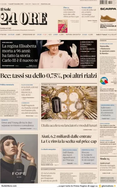 Prime pagine giornali economici 9 settembre. Bce, ecco la stangata sui mutui