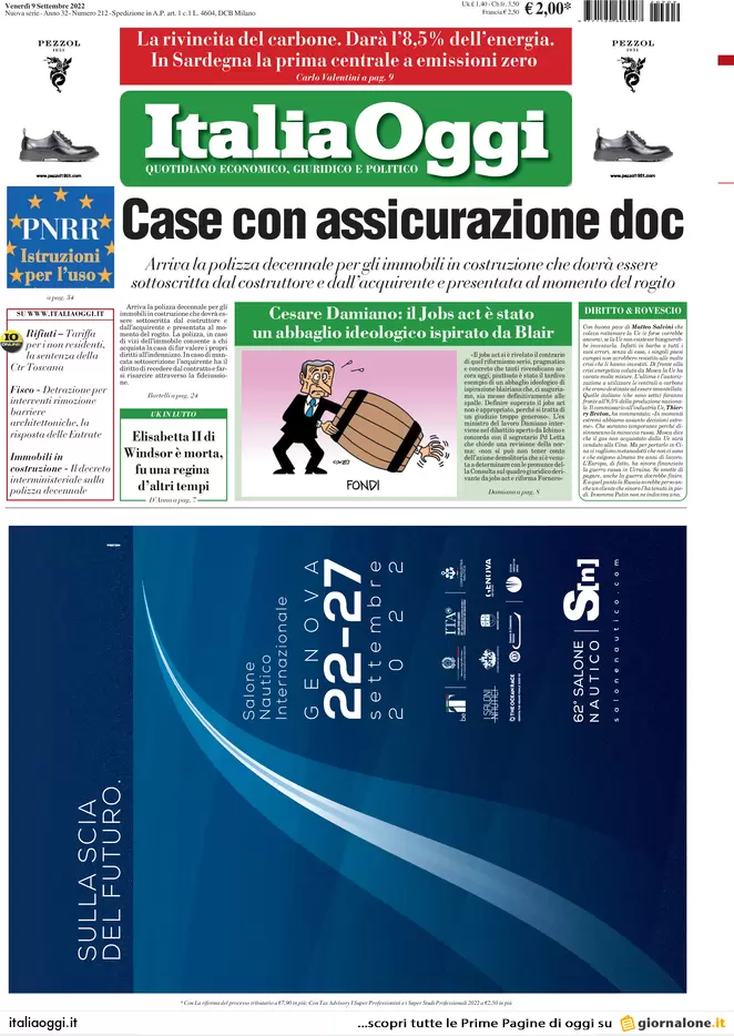 Prime pagine giornali economici 9 settembre. Bce, ecco la stangata sui mutui