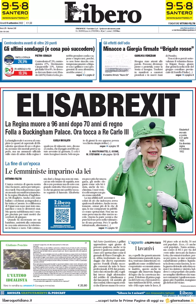 Prime pagine giornali 9 settembre 2022. Aiuti: 6 mld per la crisi, 22 in armi
