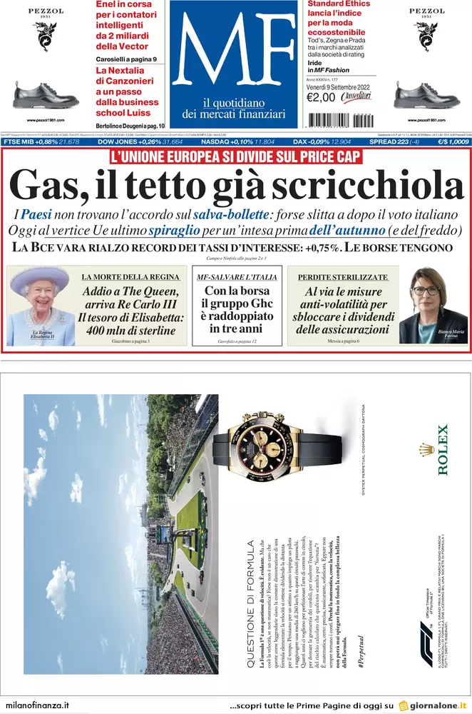 Prime pagine giornali economici 9 settembre. Bce, ecco la stangata sui mutui