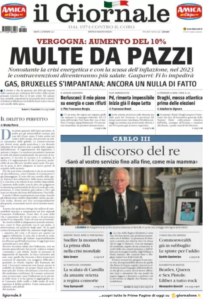 Prime pagine giornali 10 settembre 2022. Caos sul gas e Meloni da Mattarella