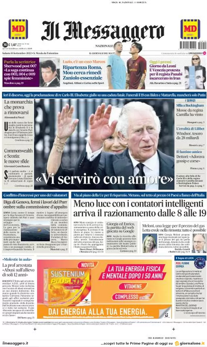 Prime pagine giornali 10 settembre 2022. Caos sul gas e Meloni da Mattarella