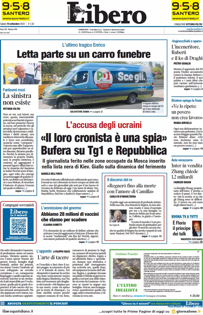Prime pagine giornali 10 settembre 2022. Caos sul gas e Meloni da Mattarella