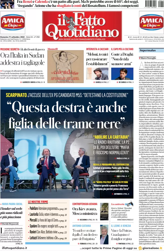 Prime pagine giornali 11 settembre 2022. Disfatta russa e ritorno del nucleare