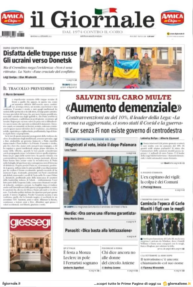 Prime pagine giornali 11 settembre 2022. Disfatta russa e ritorno del nucleare