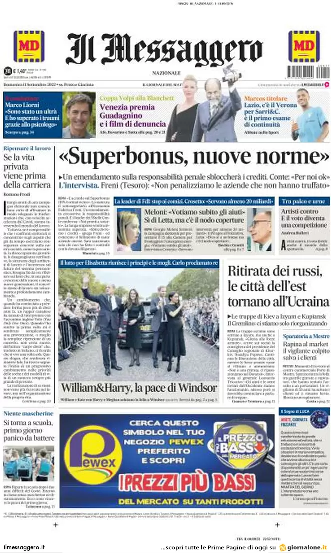 Prime pagine giornali 11 settembre 2022. Disfatta russa e ritorno del nucleare