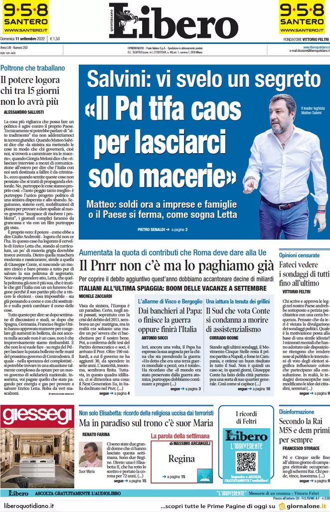 Prime pagine giornali 11 settembre 2022. Disfatta russa e ritorno del nucleare