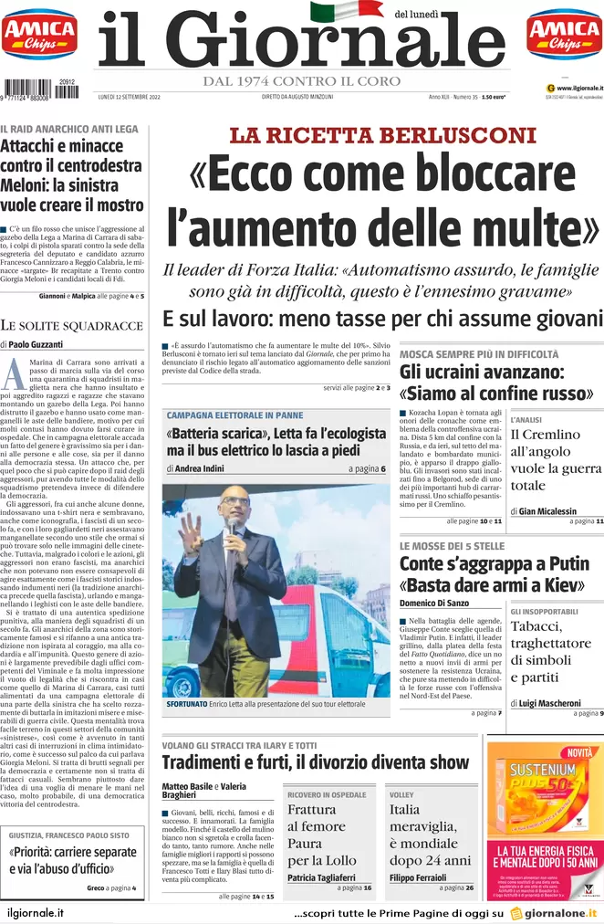 Prime pagine giornali 12 settembre 2022. Meloni all’Ue: “Finita la pacchia” Prime pagine giornali 12 settembre 2022. Meloni all’Ue: “Finita la pacchia”
