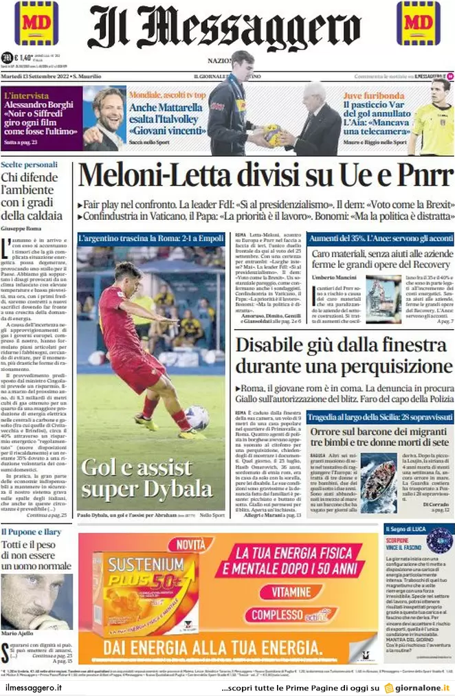 Prime pagine giornali 13 settembre 2022. L’Ue vuole spegnerci tutte le luci