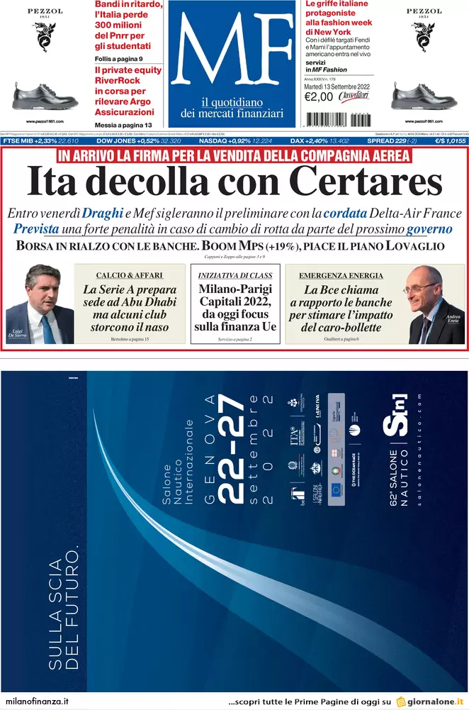 Prime pagine giornali economici 13 settembre. Bonus 110%, responsabilità soft Prime pagine giornali economici 13 settembre. Bonus 110%, responsabilità soft