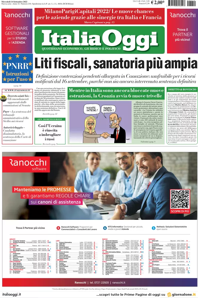 Prime pagine giornali economici 14 settembre. Superbonus, meno responsabilità