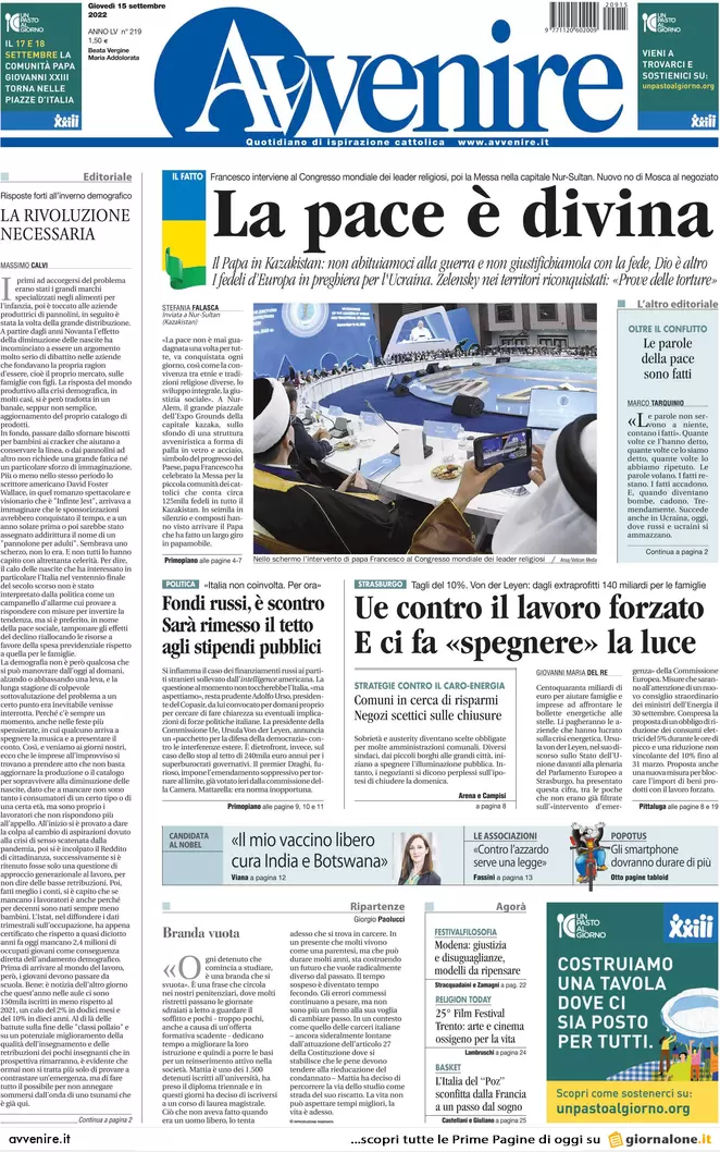Prime pagine giornali 15 settembre 2022. Salario minimo, finti sì di cdx e Pd Prime pagine giornali 15 settembre 2022. Salario minimo, finti sì di cdx e Pd